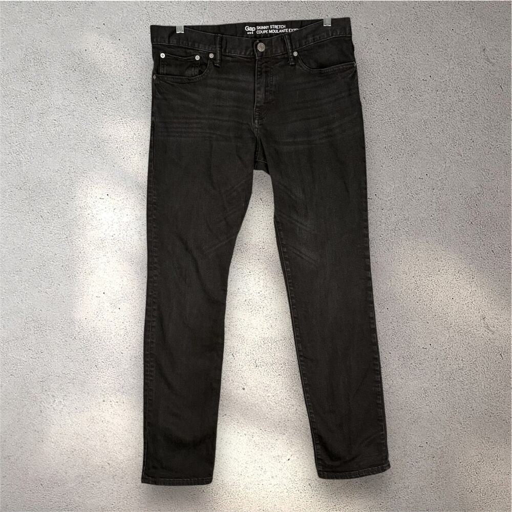 Gap Skinny Stretch Jeans Men’s 35x32 Black Faded Y2K Streetwear Denim Minimalist